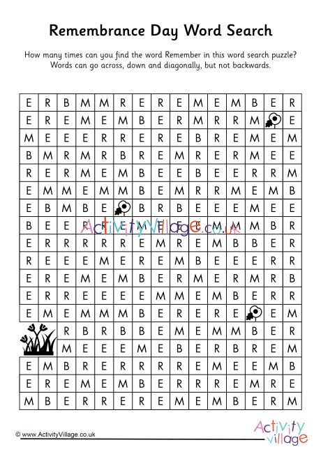 Remembrance Day word search 2