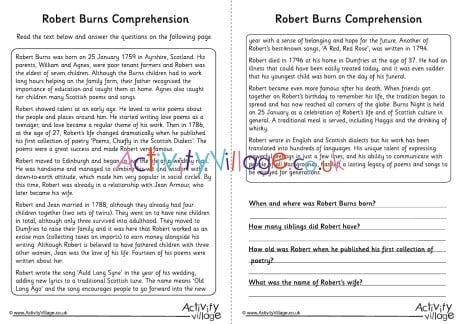 Robert Burns Comprehension