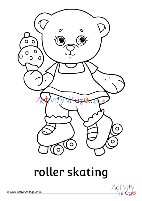 Roller Skating Teddy Bear Colouring Page