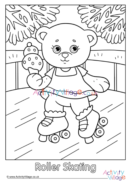 Roller Skating Teddy Bear Colouring Page 2