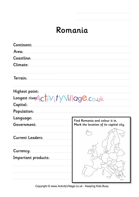 Romania fact worksheet