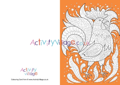 Rooster colour pop colouring card