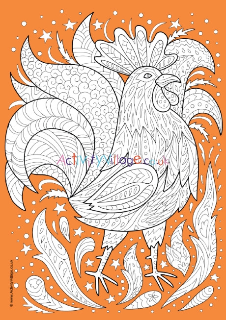 Rooster colour pop colouring page