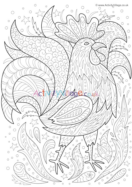 Rooster Doodle Colouring Page