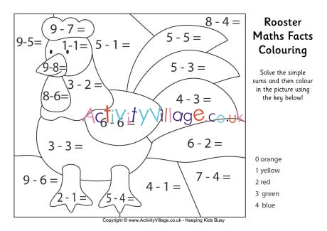 Rooster maths facts colouring page