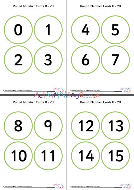 Round number cards 0 to 20