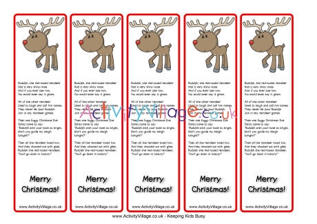 Rudolph the red nosed reindeer bookmarks