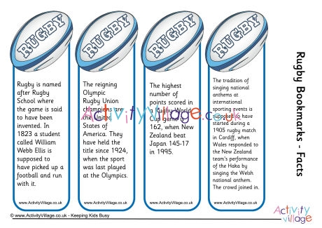 Rugby Facts Bookmarks