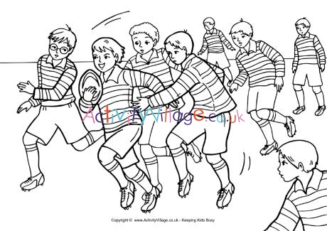 Rugby match colouring page