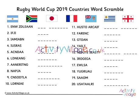 Rugby World Cup 2019 Countries Word Scramble