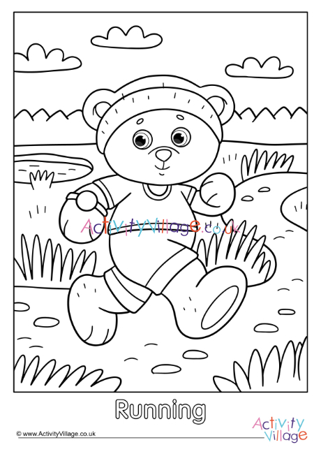 Running Teddy Bear Colouring Page 2