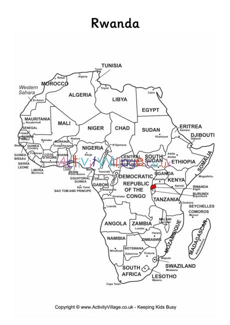 Rwanda on map of Africa