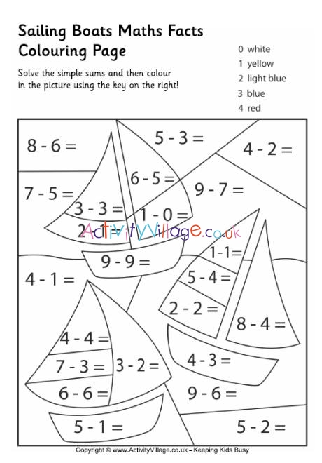 Sailing boats maths facts colouring page