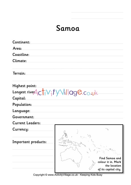 Samoa fact worksheet