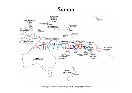 Samoa on map of Oceania