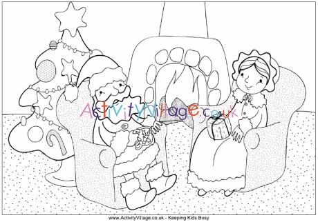 Santa Claus and Mrs Claus colouring page