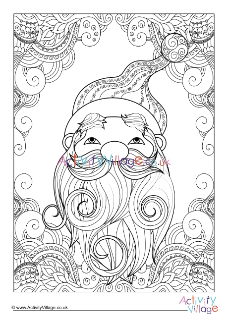 Santa doodle colouring page