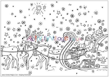 Santa's sleigh colouring page