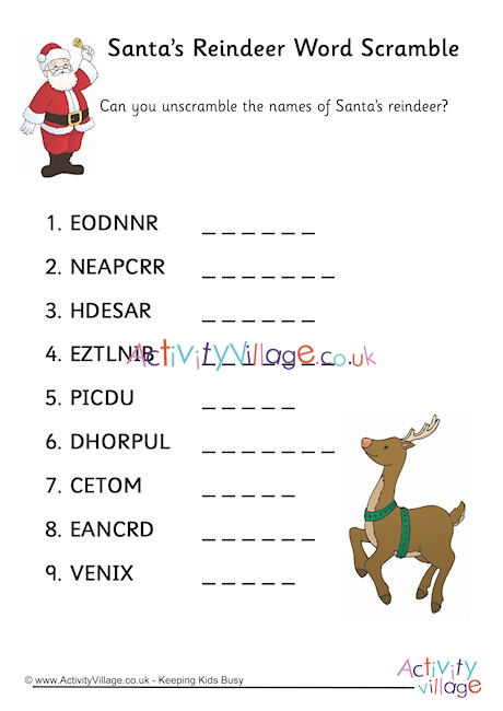 Santa's Reindeer Word Scramble