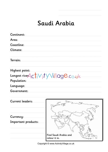 Saudi Arabia Fact Worksheet