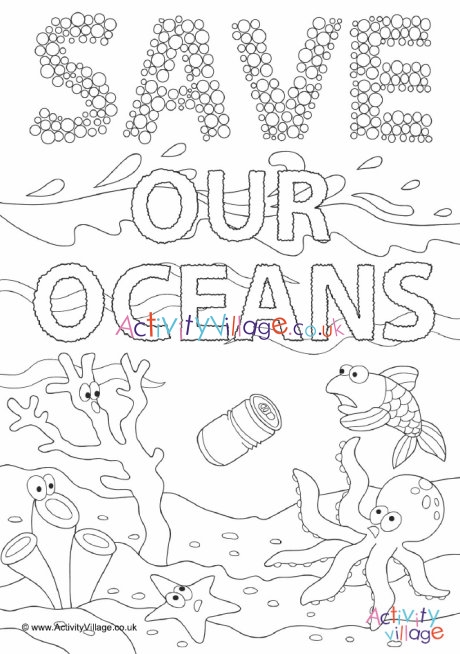 Save our oceans colouring page