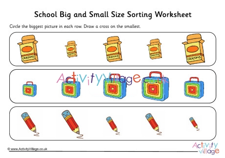 School Big And Small Size Sorting Worksheet