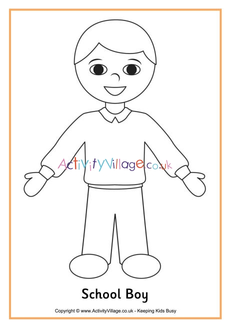 School boy colouring page