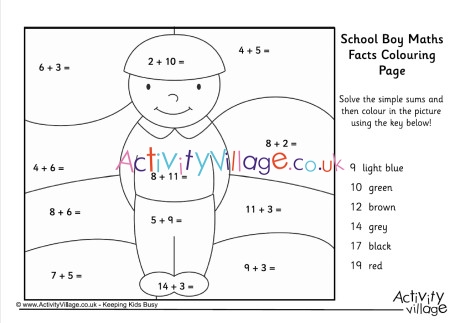 School Boy Maths Facts Colouring Page