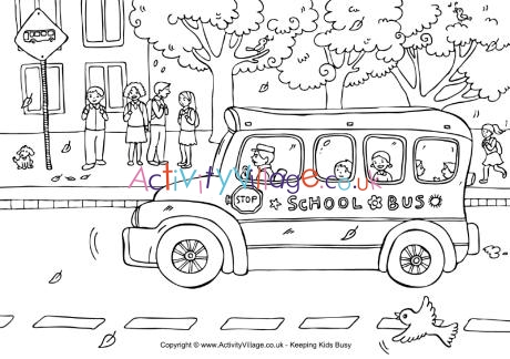 School bus colouring page