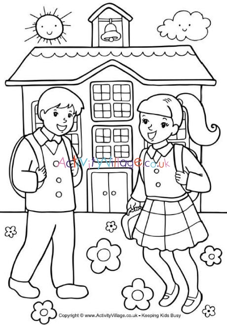 Download School Children Colouring Page