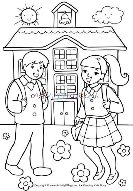 School children colouring page