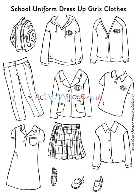 School uniform paper dolls girls clothes