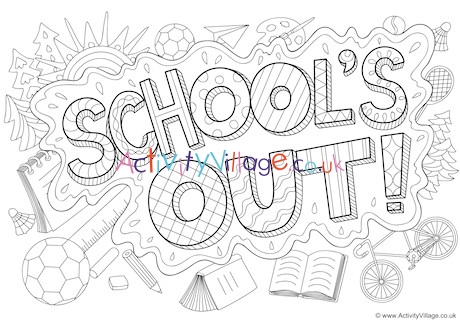 School's Out doodle colouring page