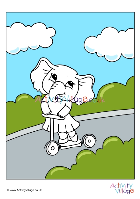 Scooter Elephant Colour Pop Colouring Page 