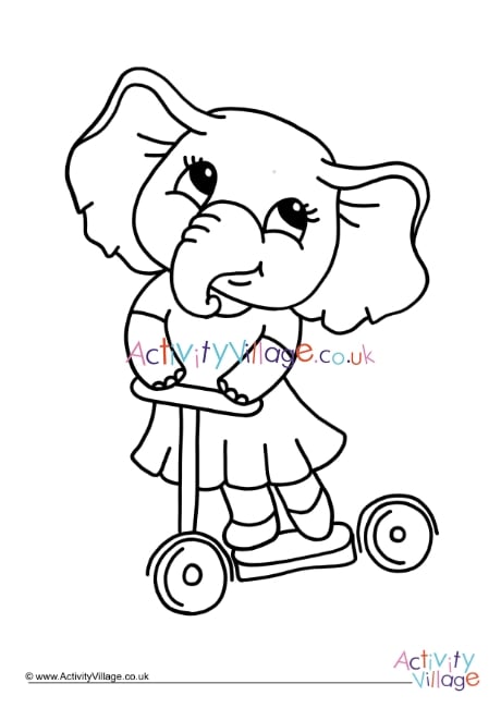 Scooter Elephant Colouring Page 1