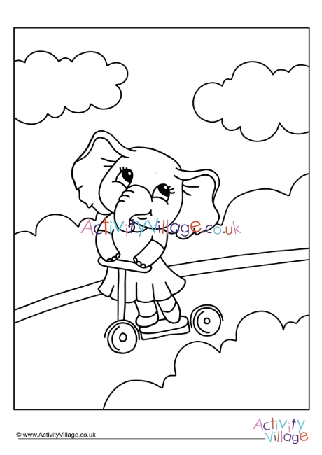 Scooter Elephant Colouring Page 2