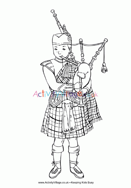 Scottish piper colouring page