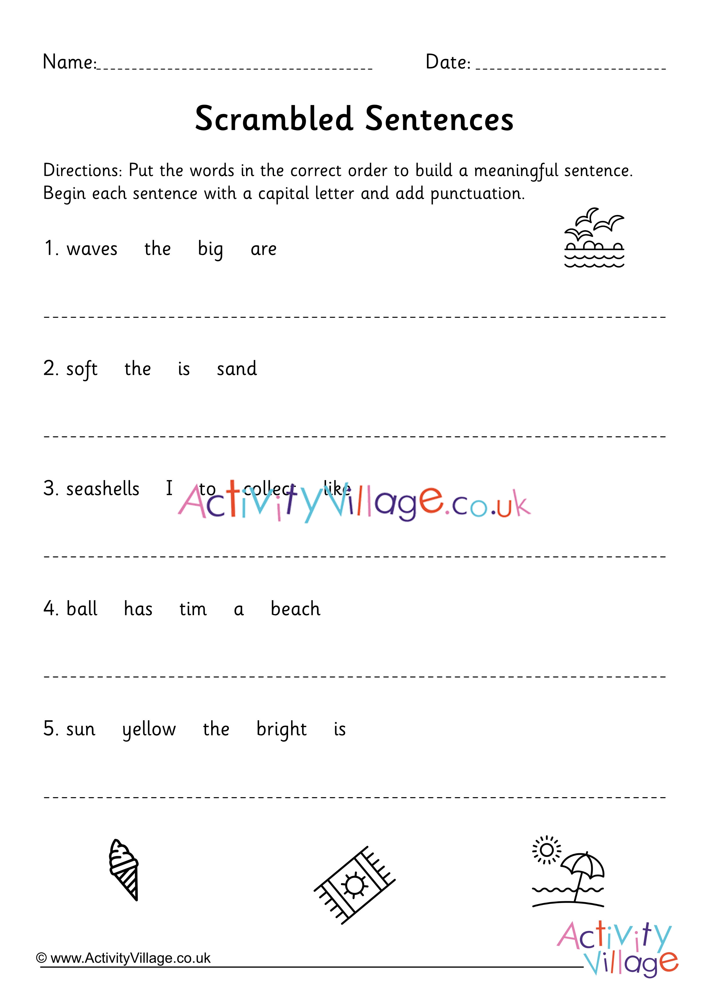 Scrambled sentences worksheet KS1