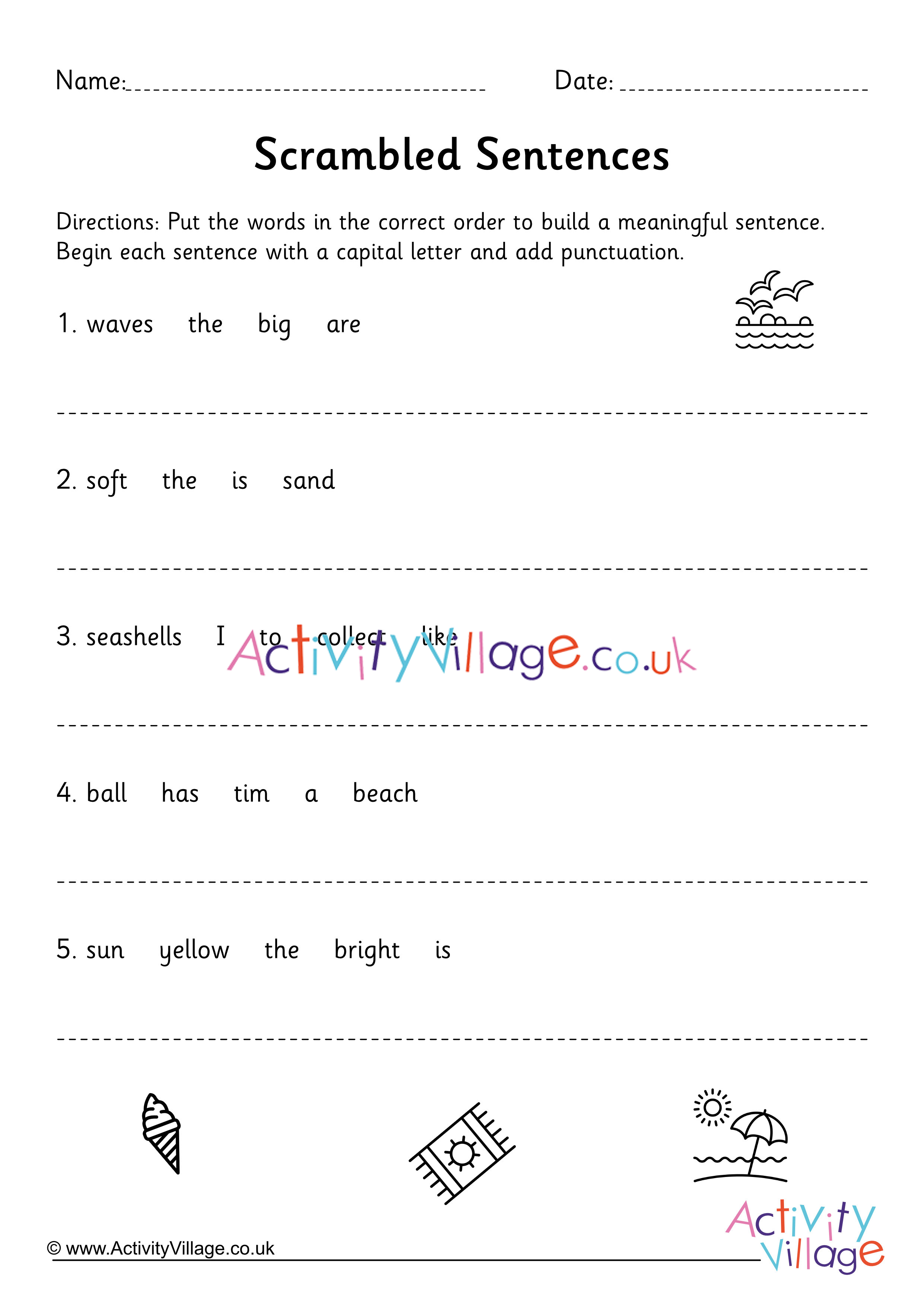 Scrambled Sentences Worksheet KS1