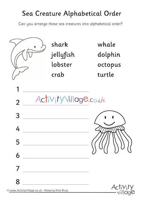 Sea Creature Alphabetical Order 1