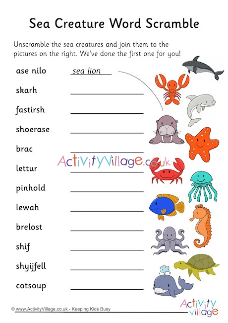 Sea Creature Word Scramble