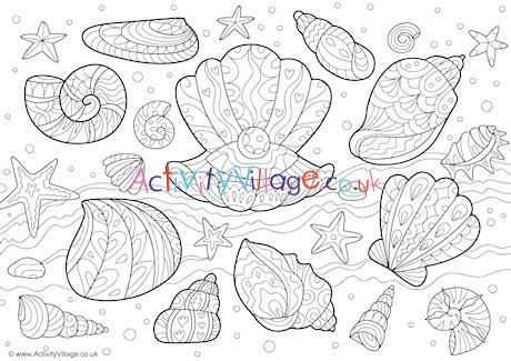 Sea Shells Doodle Colouring Page