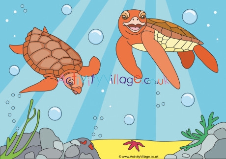 Sea Turtles Scene Poster