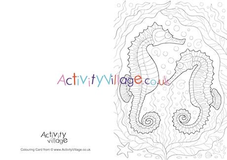 Seahorse Doodle Colouring Card