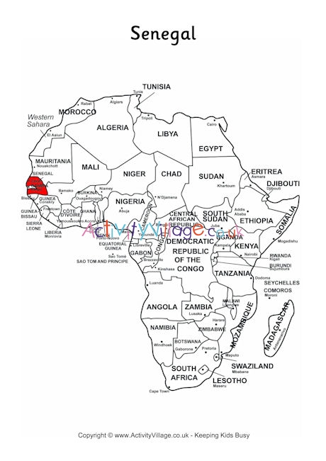 Senegal on map of Africa