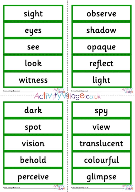 Senses Sight Word Cards