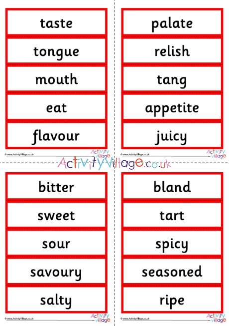 Senses Taste Word Cards