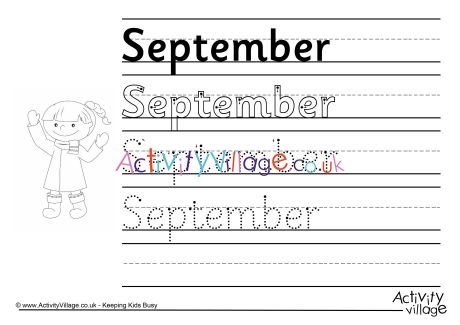 September handwriting worksheet
