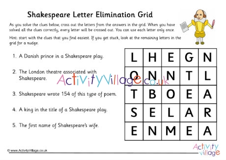 Shakespeare Letter Elimination Grid