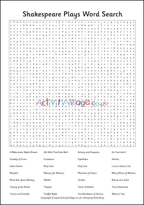 Shakespeare plays word search